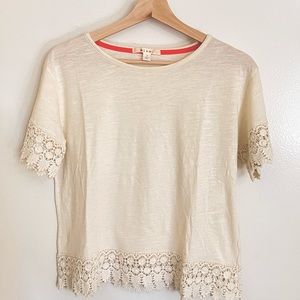 Ivory T Shirt with Lace Trim
